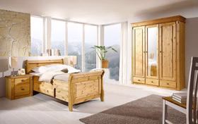 Massivholz Seniorenbett komforthöhe mit Schublade 90x200cm Kiefer massiv gelaugt geölt Casa de mobila Goslar