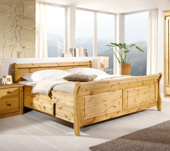 Bett mit Schubladen 140x200 Holzbett Kiefer massiv gelaugt