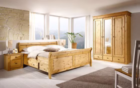 Massivholz Doppelbett mit stauraum Eva landhaus 200x200cm Kiefernholz massiv gelaugt geölt Casa de mobila Goslar