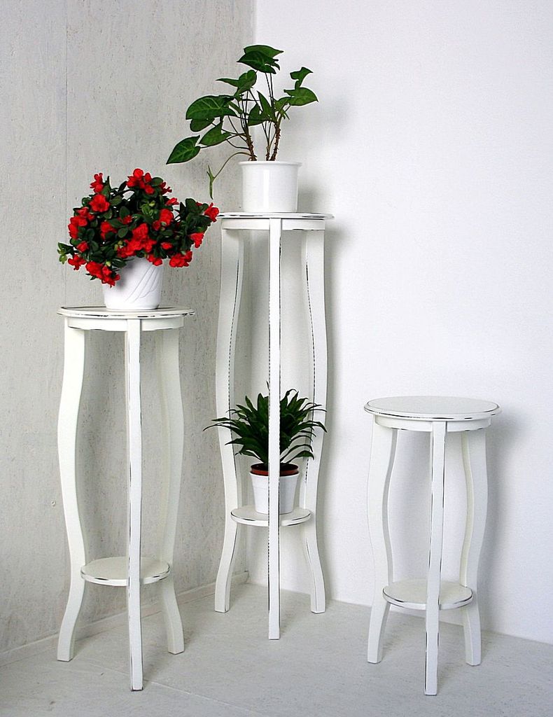 Massivholz Blumenständer 100cm rund weiß Blumentisch Blumensäule Blumenhocker