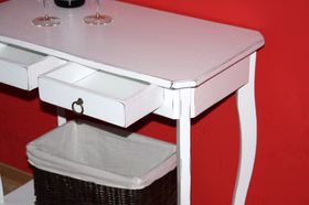 Konsolentisch 79x76x40cm 2 Schubladen 1 Ablageboden Pappel massiv weiß antik lackiert