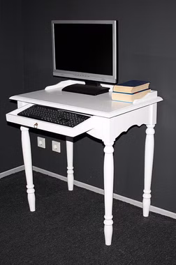 Massivholz Schreibtisch mit tastaturauszug und gedrechselte beine 78x82x52cm VARESE Pappel massiv weiß lackiert casa de mobila Goslar