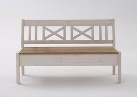 Sitzbank mit Stauraum und Rückenlehne 148x93x46cm FJORD Kiefer massiv weiß lasiert gelaugt geölt bei Casademobila Goslar