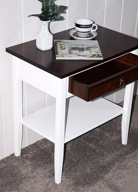 Massivholz Nachtschrank mit Ablage und Schublade DECOR 2farbig weiß Braun kolonial casademobila Goslar