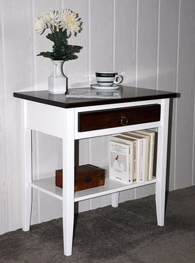 Massivholz Beistelltisch mit Ablage und Schublade DECOR 2farbig weiß nussbaumfarben casademobila Goslar