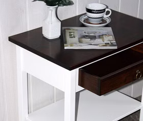 Massivholz Nachtkonsole mit schublade DECOR 2farbig weiß braun nussbaumfarben casademobila Goslar