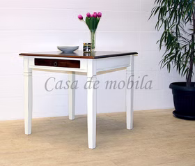 Esstisch 85x80x85cm DECOR Pappel massiv 2farbig weiß antik/nussbaumfarben