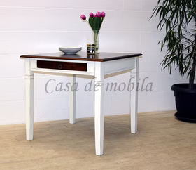 Esstisch 85x80x85cm DECOR Pappel massiv 2farbig weiß antik/nussbaumfarben