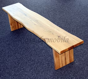 Massivholz Sitzbank mit baumkante und holzbeine zingst 200x45x40cm Wildeiche massiv geölt Casa de mobila Goslar