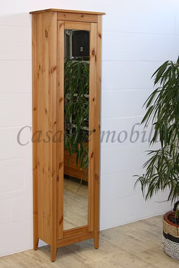 Massivholz Badhochschrank mit Spiegel schmal SPLASH 49x189x31cm Kiefer massiv gelaugt geölt Casa de mobila Goslar