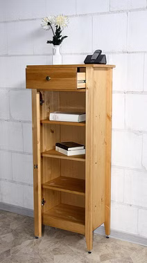 Massivholz Flurkommode schmal mit Glastür 49x118x31cm SPLASH Kiefer massiv gelaugt geölt Casa de mobila Goslar
