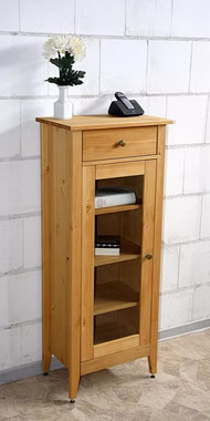 Massivholz Badschrank schmal mit Glastür 49x118x31cm SPLASH Kiefer massiv gelaugt geölt Casa de mobila Goslar