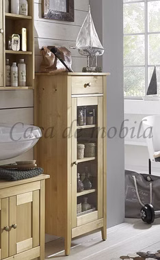 Echtholz Badschrank 49x118x31cm SPLASH Kiefer massiv gelaugt geölt Casa de mobila Goslar