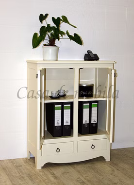 Massivholz Telefonschrank mit holztüren AQUA 78x100x37cm Pappel massiv creme lackiert Casa de mobila Goslar