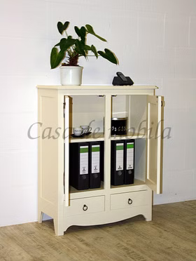 Schmale schrank mit holztüren AQUA 78x100x37cm Pappel massiv creme lackiert Casa de mobila Goslar
