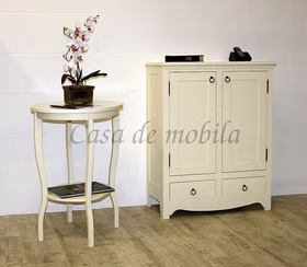 Schmale Flurkommode mit holztüren AQUA 78x100x37cm Pappel massiv creme lackiert Casa de mobila Goslar