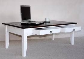 Massivholz Couchtisch mit Schubladen weiss braun kolonial Nussbaumfarben Casa de mobila Goslar Massivholz Couchtisch mit Schubladen weiss braun kolonial Nussbaumfarben Casa de mobila Goslar
