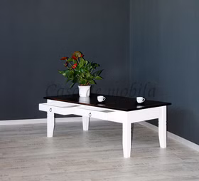 Massivholz Wohnzimmertisch mit Schubkasten 130x45x65cm DECOR Pappel 2farbig weiss Dunkelbraun kolonialstil Casa de mobila Goslar Massivholz Wohnzimmertisch mit Schubkasten 130x45x65cm DECOR Pappel 2farbig weiss Dunkelbraun kolonialstil Casa de mobila Goslar