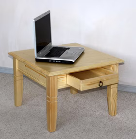 Sofatisch mit Schublade Decor 65x65cm Fichte massiv natur lackiert Casa de mobila Goslar