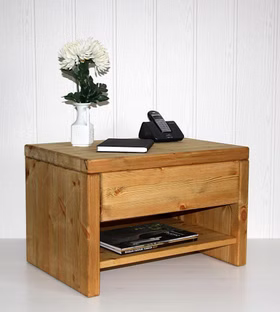 Massivholz Nachtkommode mit Schublade und ablage Easy Sleep 59x45x42cm Kiefer massiv gelaugt geölt Casa de mobila Goslar Tjørnbo möbel
