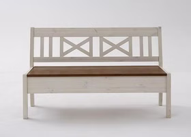 Truhenbank 148x93x46cm ohne Armlehne Kiefer massiv 2farbig weiß lasiert / bernstein lackiert Truhenbank 148x93x46cm ohne Armlehne Kiefer massiv 2farbig weiß lasiert / bernstein lackiert