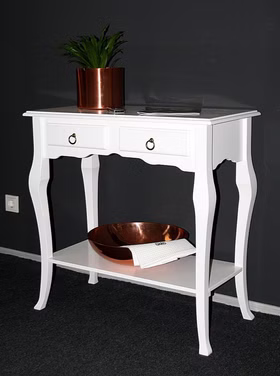 Massivholz Konsolentisch mit Ablage Barock 79x80x39cm Pappel massiv weiß lackiert Casa de mobila Goslar Massivholz Konsolentisch mit Ablage Barock 79x80x39cm Pappel massiv weiß lackiert Casa de mobila Goslar