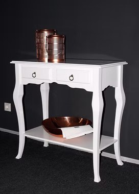 Massivholz Konsolentisch mit schubladen und Ablagefach Venezia 79x80x39cm Pappel massiv weiß lackiert Casa de mobila Goslar Massivholz Konsolentisch mit schubladen und Ablagefach Venezia 79x80x39cm Pappel massiv weiß lackiert Casa de mobila Goslar