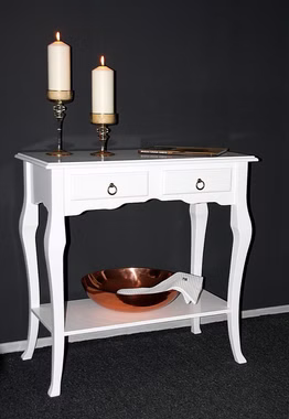 Massivholz Wandtisch mit schubladen und Ablagefach Barock Pappel massiv weiß lackiert Casa de mobila Goslar Massivholz Wandtisch mit schubladen und Ablagefach Barock Pappel massiv weiß lackiert Casa de mobila Goslar