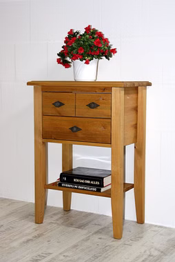Massivholz Konsolentisch mit Ablage und 2 Schubladen 58x79x35cm BERGEN Kiefer massiv gelaugt geölt Casa de mobila Goslar
