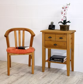 Massivholz Telefontisch mit Ablage und 2 Schubladen 58x79x35cm BERGEN Kiefer massiv gelaugt geölt Casa de mobila Goslar