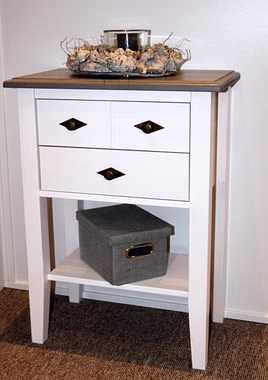 Massivholz Dielenkommode mit Ablage und 2 Schubladen 58x79x35cm BERGEN Kiefer massiv 2farbig weiß grau Casa de mobila Goslar
