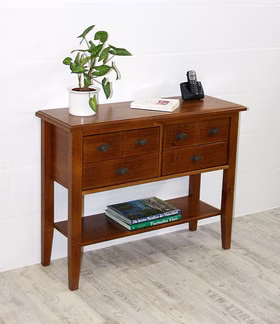 Massivholz Flurtisch mit Schubladen 102x79x35cm BERGEN Kiefer massiv bernsteinfarben lackiert Casademobila Goslar