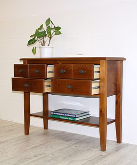 Massivholz Konsolentisch mit Schubladen 102x79x35cm BERGEN Kiefer massiv bernsteinfarben lackiert Casademobila Goslar