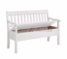Holzbank mit Armlehne und Stauraum breite 131cm Boston weiß Kiefer massiv von Casademobila Goslar