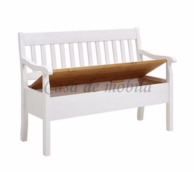 bank mit Stauraum und Armlehne Boston 131cm breit Kiefernholz massiv weiß gelaugt geölt bei Casademobila Goslar