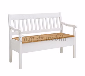 Holzbank mit Stauraum und Armlehne Boston 131cm breit Kiefernholz massiv weiß gelaugt geölt bei Casademobila Goslar