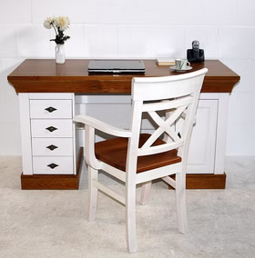 Massivholz Schreibtisch 143x77x65cm BERGEN Kiefer massiv 2 farbig weiß kirschbaumfarben lackiert Casa de mobila Goslar Massivholz Schreibtisch 143x77x65cm BERGEN Kiefer massiv 2 farbig weiß kirschbaumfarben lackiert Casa de mobila Goslar