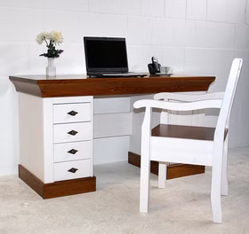 Massivholz PC-tisch 143x77x65cm BERGEN Kiefer massiv 2 farbig weiß kirschbaumfarben lackiert Casa de mobila Goslar Massivholz PC-tisch 143x77x65cm BERGEN Kiefer massiv 2 farbig weiß kirschbaumfarben lackiert Casa de mobila Goslar