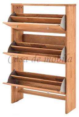 Massivholz Schuhkipper mit 3 Klappen Gomma 82x133x27cm Wildeiche massiv natur geölt Casa de mobila Goslar