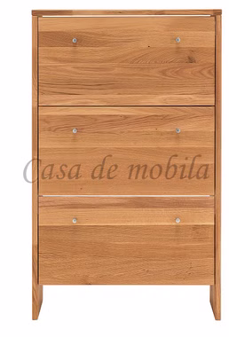 Schmale Schuhschrank mit 3 Klappen Gomma 82x133x27cm Wildeiche massiv natur geölt Casa de mobila Goslar