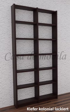 Massivholz Standregal schmaler Regal 92x197x21cm CONTRA Kiefer massiv Dunkelbraun kolonial von Casa de mobila Goslar