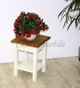 Massivholz Blumenhocker mit Ablage 30x40x30 NORDIC HOME Kiefer massiv champagner Topplate Eiche geölt Casa de mobla Goslar