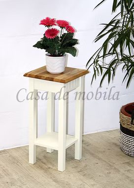 Massivholz Blumenständer mit Ablage Höhe 60 cm NORDIC HOME Kiefer massiv champagner Wildeiche geölt casademobila Goslar