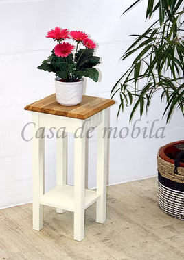 Massivholz Blumenhocker mit Ablage Höhe 60 cm NORDIC HOME Kiefer massiv champagner Wildeiche geölt casademobila Goslar