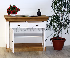Geschirrkommode 2-türig 108x85x45cm BERGEN Kiefer massiv weiß / gelaugt geölt Casa de mobila Goslar