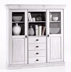 Highboard 143x145x45cm BERGEN Kiefer massiv weiß lackiert Highboard 143x145x45cm BERGEN Kiefer massiv weiß lasiert