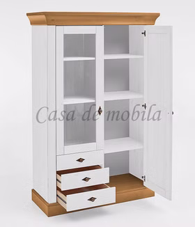 Küchenschrank 2-türig mit 3 schubladen 108x163x45cm landhaus BERGEN Kiefer massiv weiß gelaugt geölt Casa de mobila Goslar