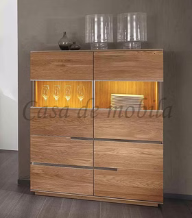 Massivholz Geschirrschrank mit glastüren ACERRO 120x149x42cm rustikale Asteiche massiv geölt Casa de mobila Goslar