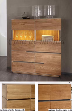 Massivholz Highboard ACERRO 120x149x42cm rustikale Asteiche massiv natur oder Bianco geölt Casa de mobila Goslar