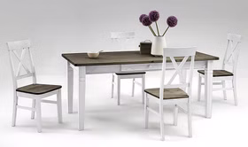 Essgruppe Set, Tisch 180x90 cm,kiefer weiß grau lackiert Essgruppe Set mit Tisch 180x90 cm und 4 Stühle weiß lasiert grau lackiert Kiefer massiv Casa de mobila Goslar